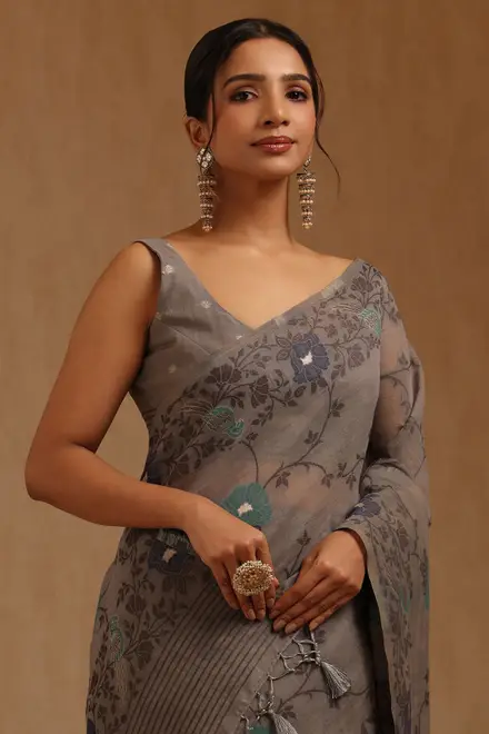Grey Chanderi Woven Design Saree